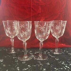 4 Libbey Candlelight Etched glass Water Goblets